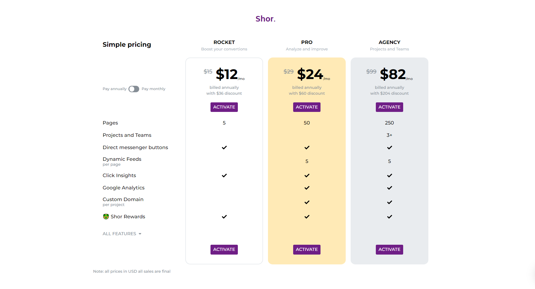shorby pricing page