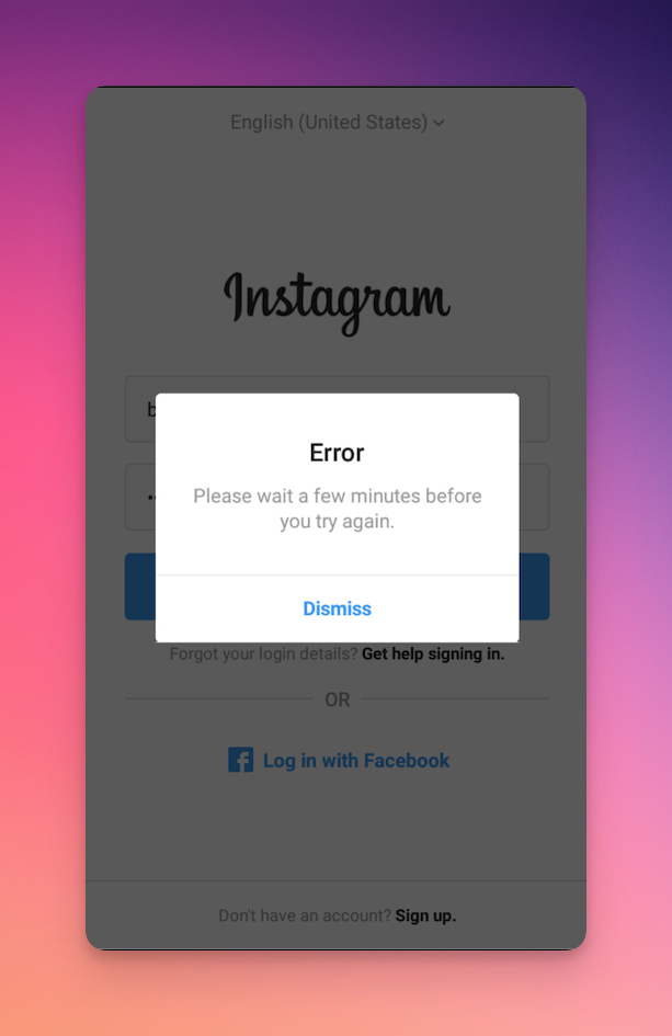 Remote.tools shows the "Please wait a few minutes before you try again" error on Instagram