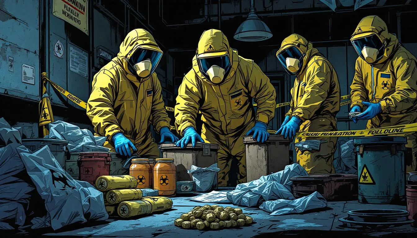 An overview of a biohazard cleanup process, showing a clean and organized workspace.