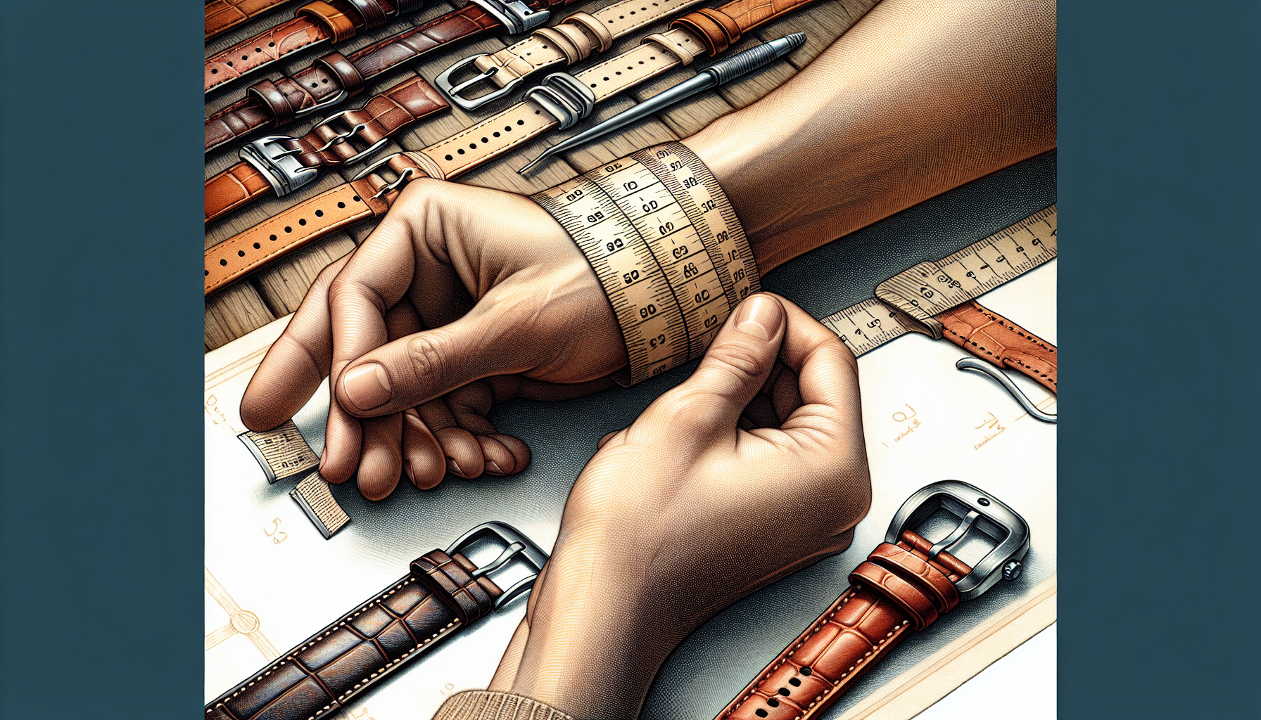 Illustration of measuring wrist size for a leather watch band