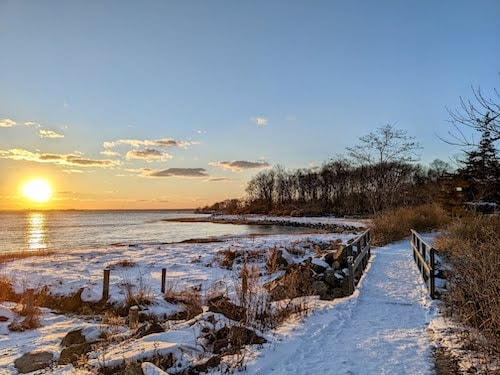 Greenwich, Connecticut, is a fantastic New England winter getaway, with groomed trails along the water