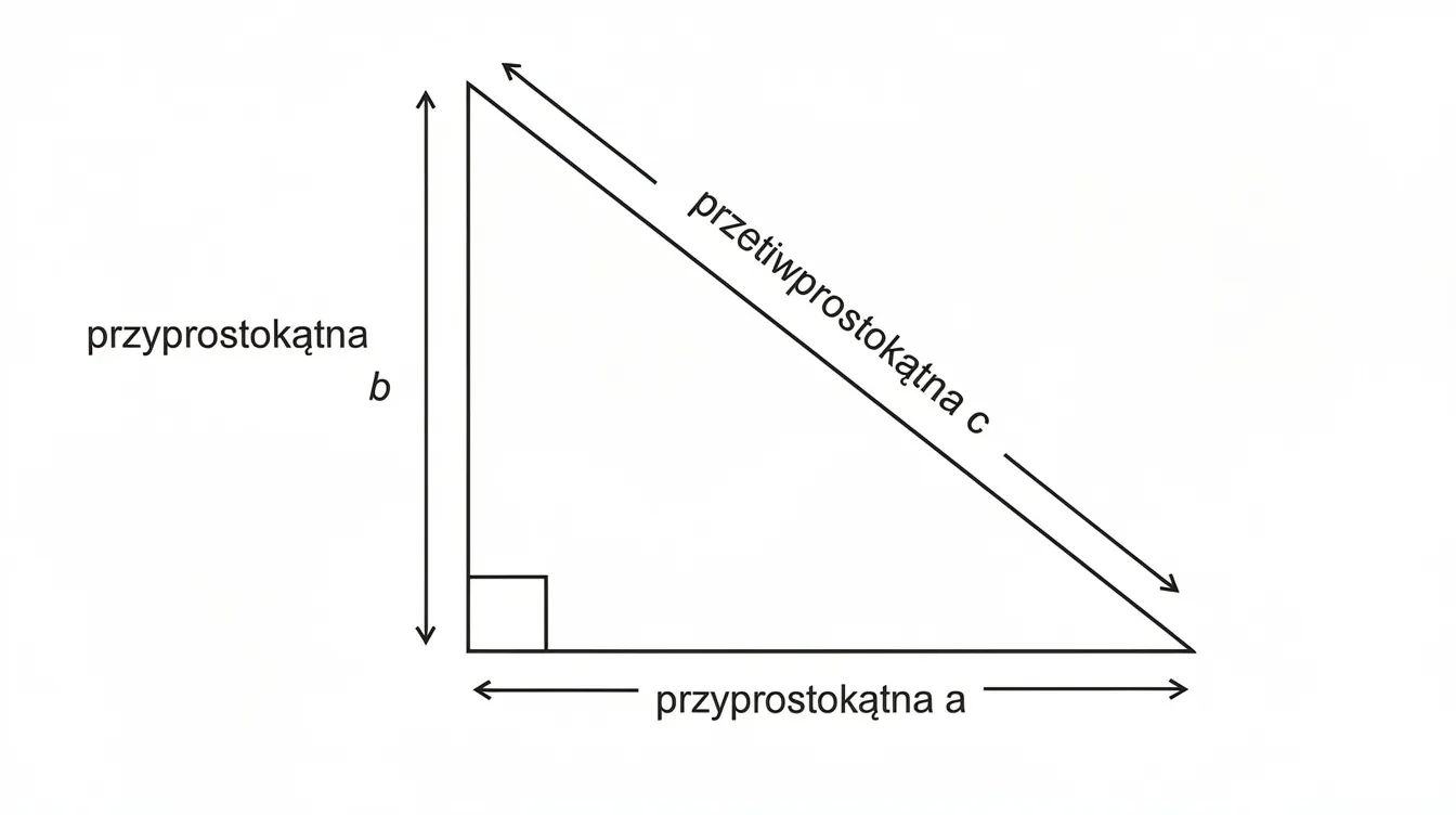 Na ilustracji przedstawiony jest trójkąt prostokątny z wyraźnie oznaczonymi przyprostokątnymi oraz przeciwprostokątną. Widać również długości boków trójkąta, co może być pomocne w kontekście twierdzenia odwrotnego do twierdzenia Pitagorasa.