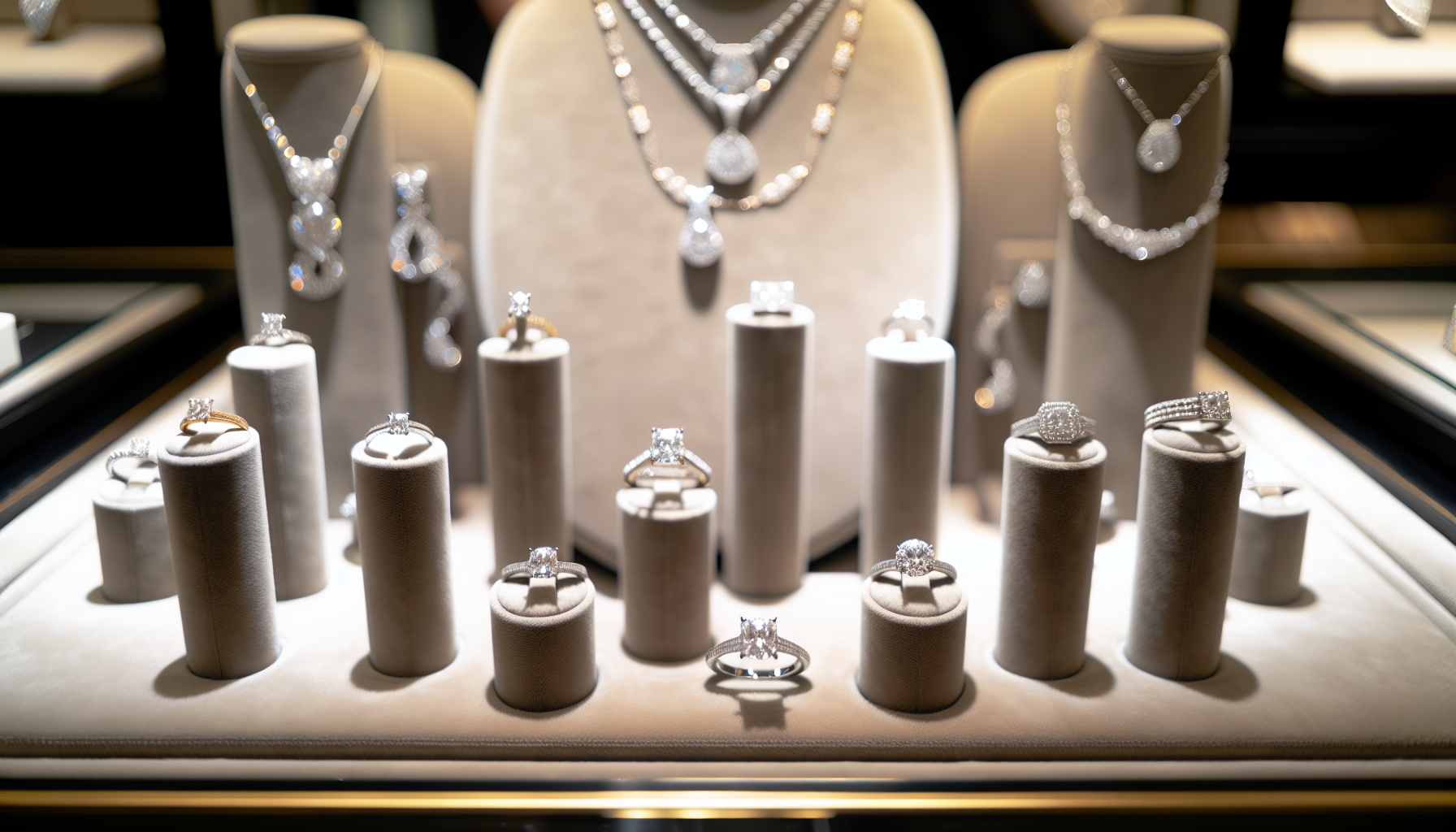 Elegant diamond jewelry on display in a store