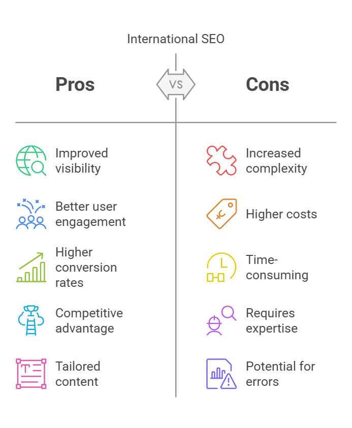 international SEO efforts, international SEO process: pros and cons