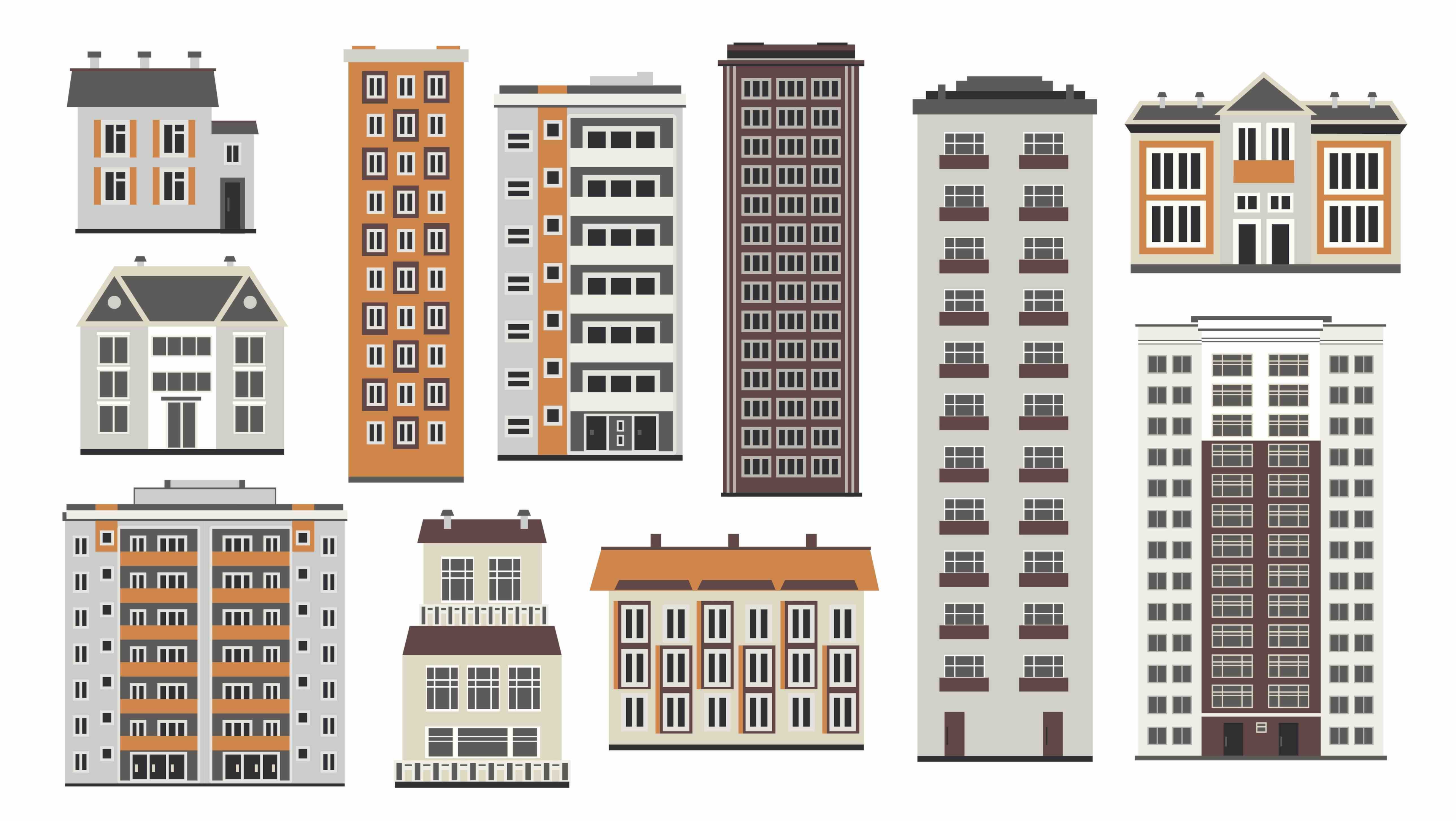 A visual representation of different midrise apartments types, showcasing their unique architectural designs and features.