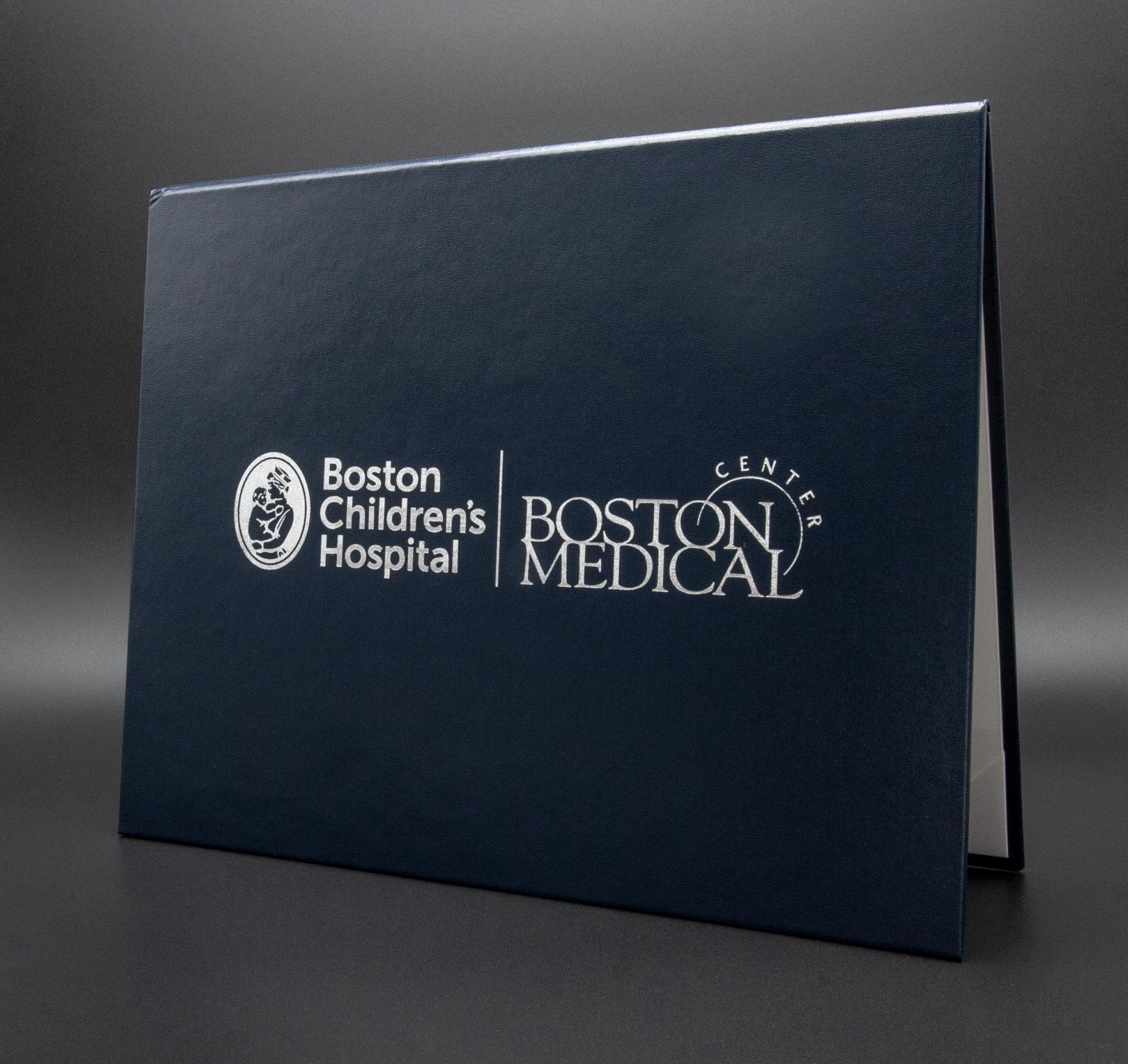 Custom tent-style diploma covers with metallic foil printing