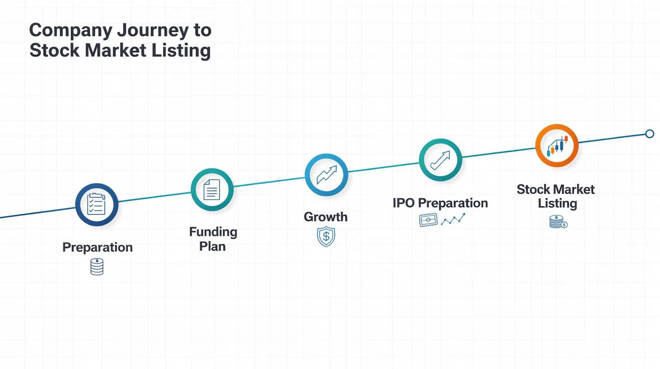 The image depicts a timeline chart illustrating the key milestones in the SME IPO process, from initial preparation stages to the final stock market listing. It highlights essential steps such as regulatory approvals, the drafting of the red herring prospectus, and compliance with eligibility criteria for SMEs, emphasizing the journey of small and medium enterprises towards becoming publicly listed companies.