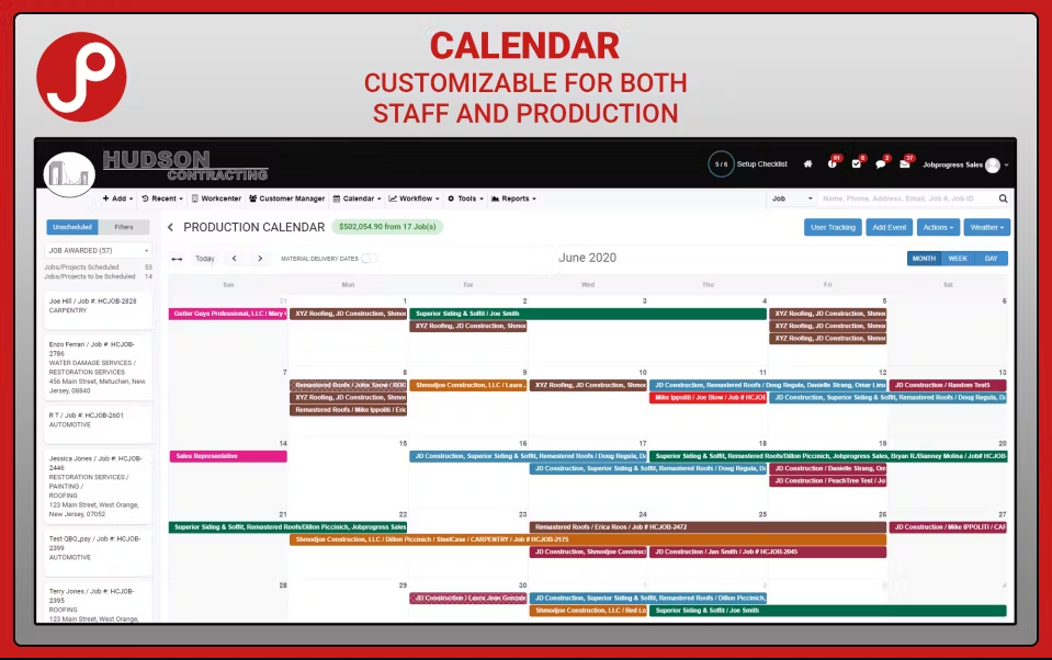 production calendar in the JobProgress Construction Software