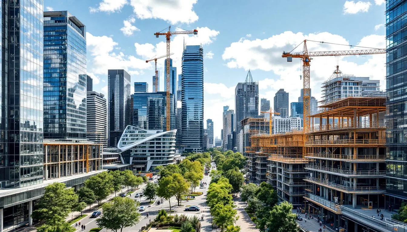 A vibrant modern Australian cityscape showcases contemporary architecture with sleek buildings and innovative urban development projects. This image reflects the dynamic environment where architects apply their skills and expertise, contributing to commercial architecture and various architecture jobs in Australia.