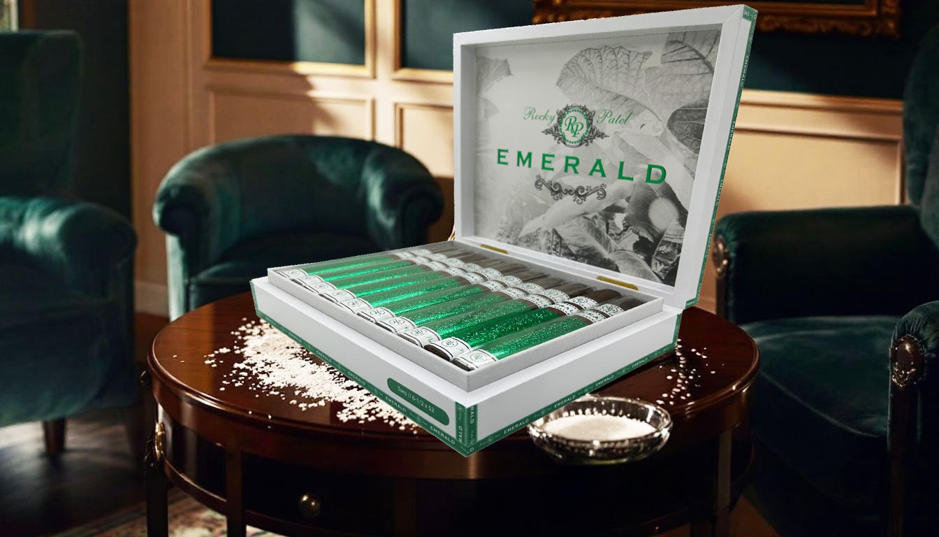 A selection of Rocky Patel Emerald cigars available for purchase at a local shop.