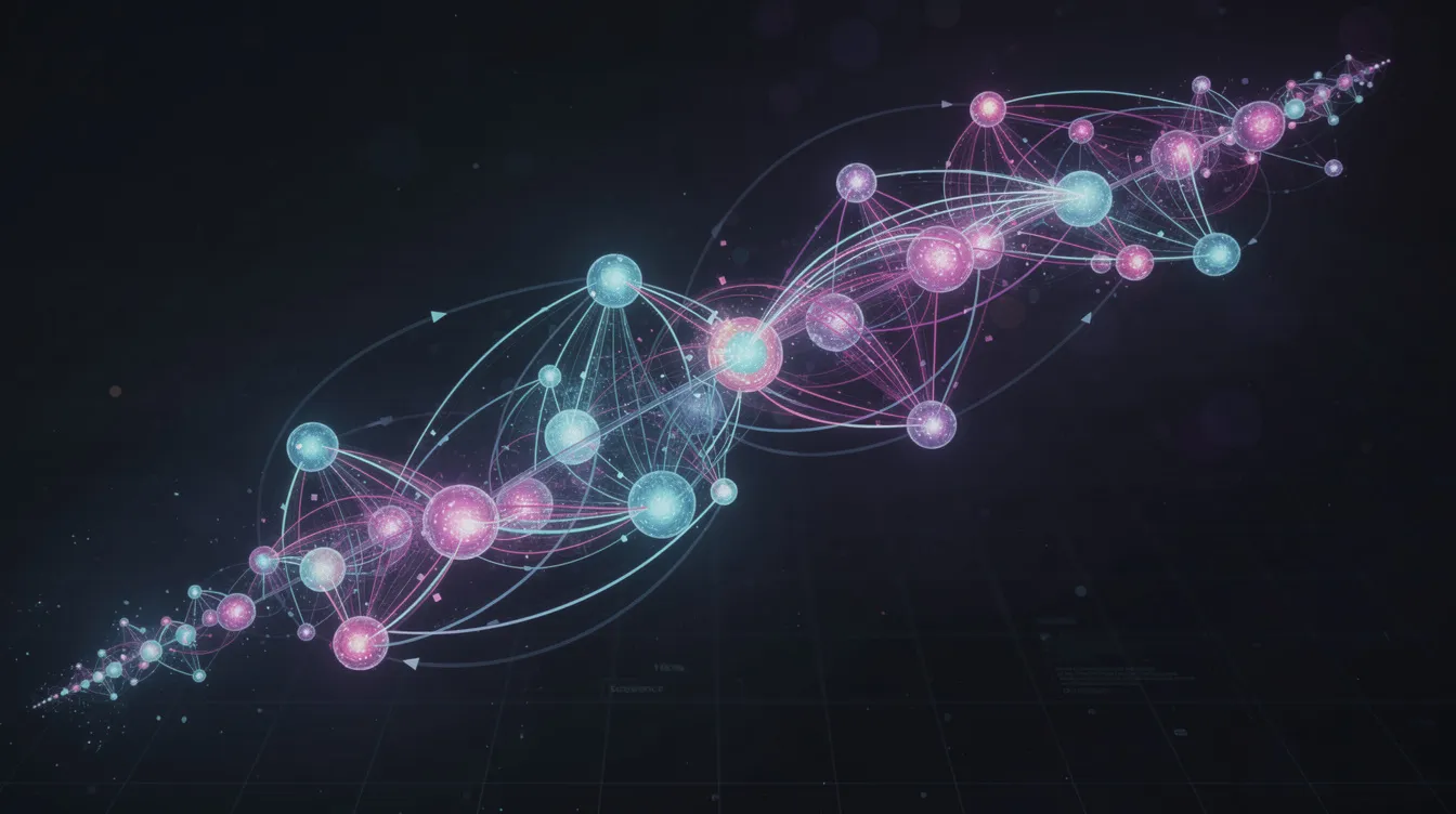 The image features a vibrant, abstract representation of interconnected glowing spheres, symbolizing the attention connections within large language models and their underlying neural network architecture. This visualization reflects the complex and opaque nature of model behavior in natural language processing, emphasizing the intricate relationships between input sequences and model outputs.