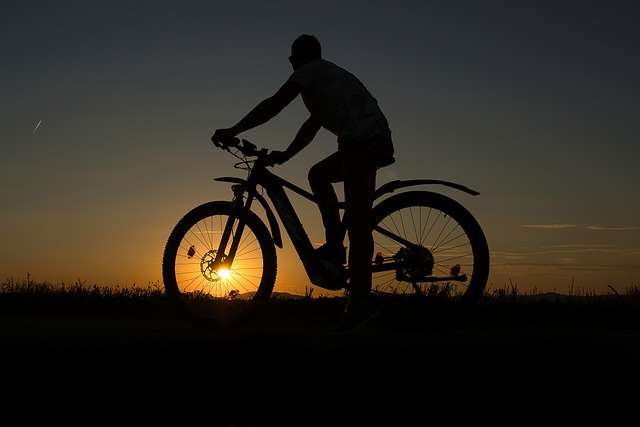 sunset, bike, man