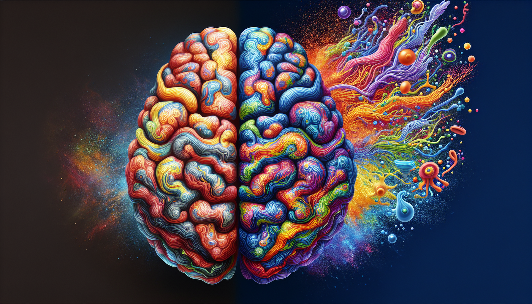 Brain illustration showing neurotransmitters