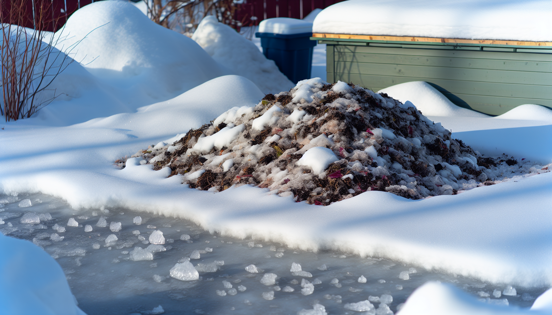 Snow-covered compost pile