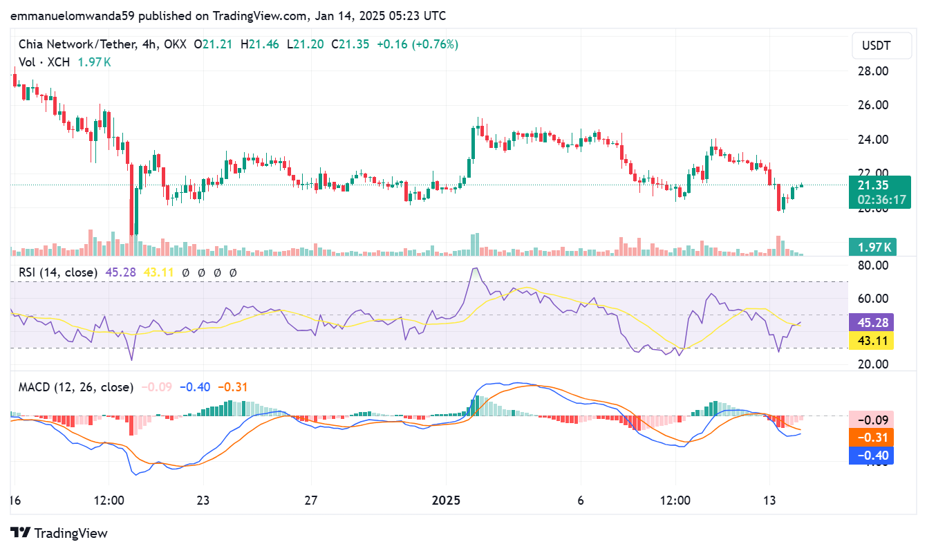 XCH/USD 4-hour price chart