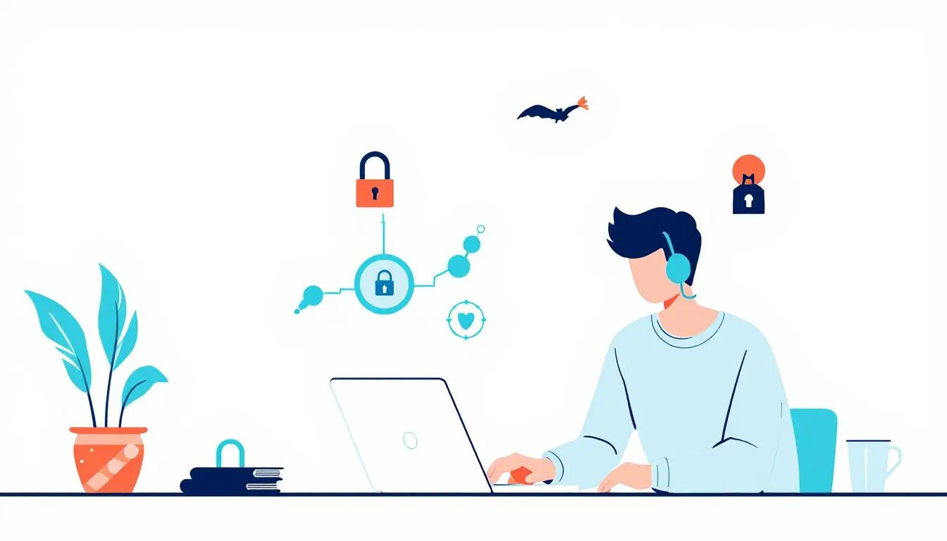 A person securing their devices and networks.