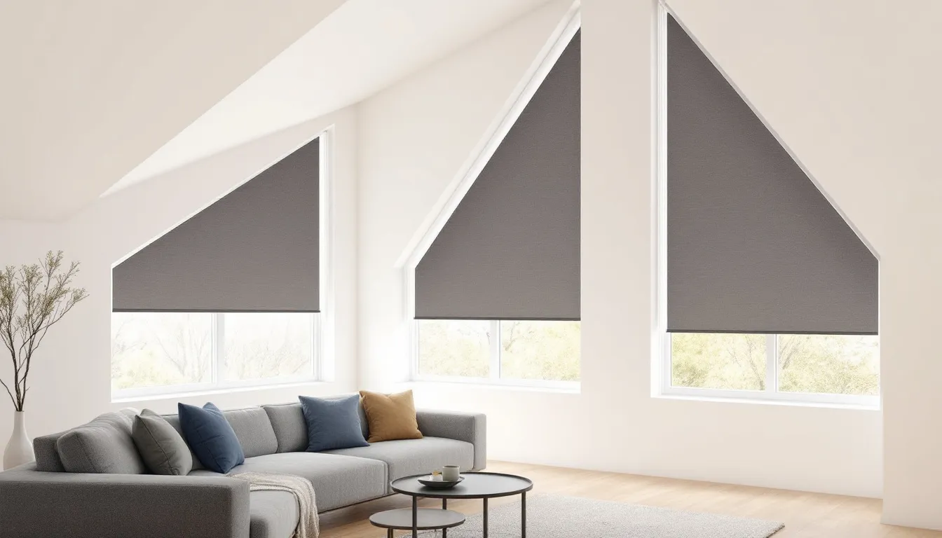 Motorized shades for triangle windows providing smart home automation.