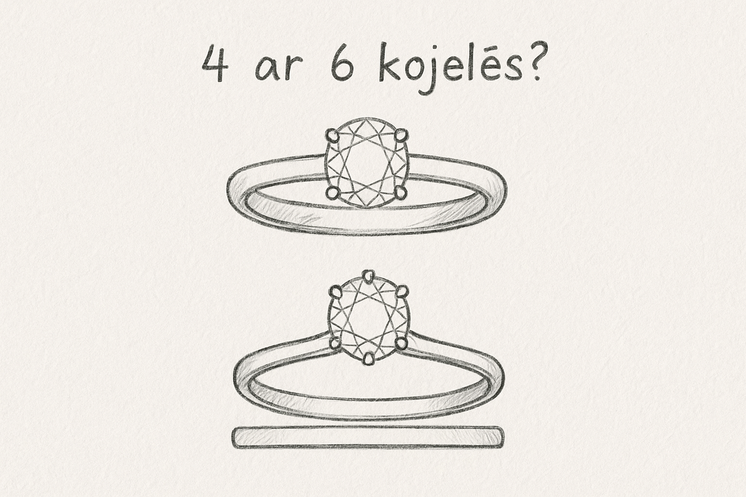 Du sužadėtuvių žiedai top vaizdu – viršuje 4 kojelės, apačioje 6 kojelės