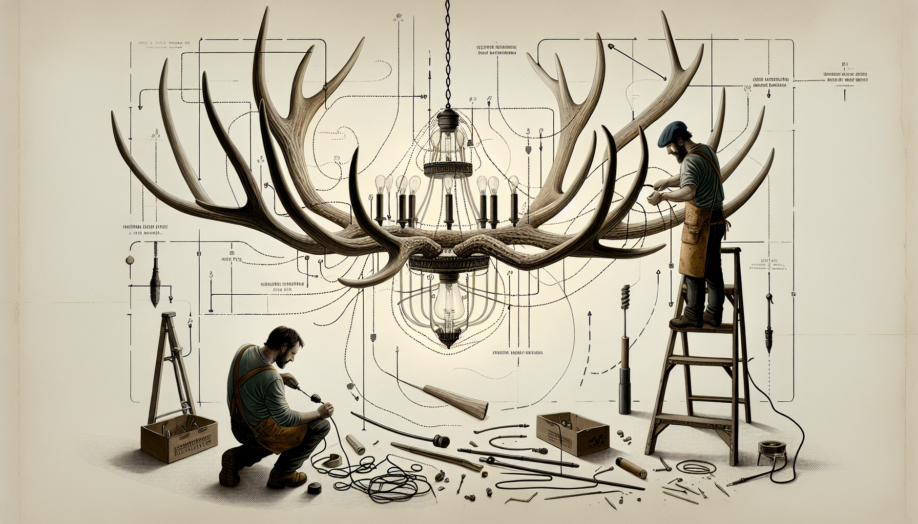 Wiring and lighting for antler chandelier