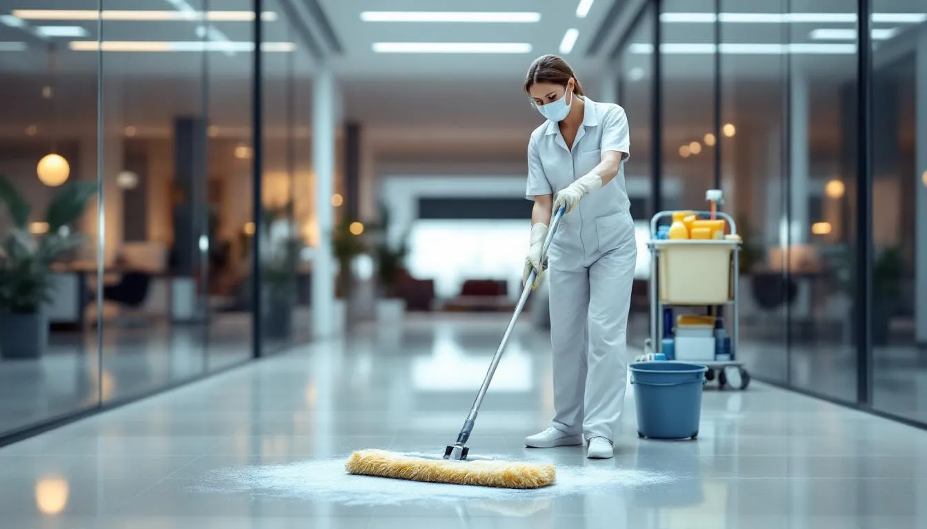 The image showcases a friendly team of experienced NDIS cleaners providing professional cleaning services tailored to meet the specific needs of NDIS participants. They are seen using various cleaning supplies to ensure a clean living space, emphasizing their commitment to high-quality hygiene and support for individuals with limited mobility.