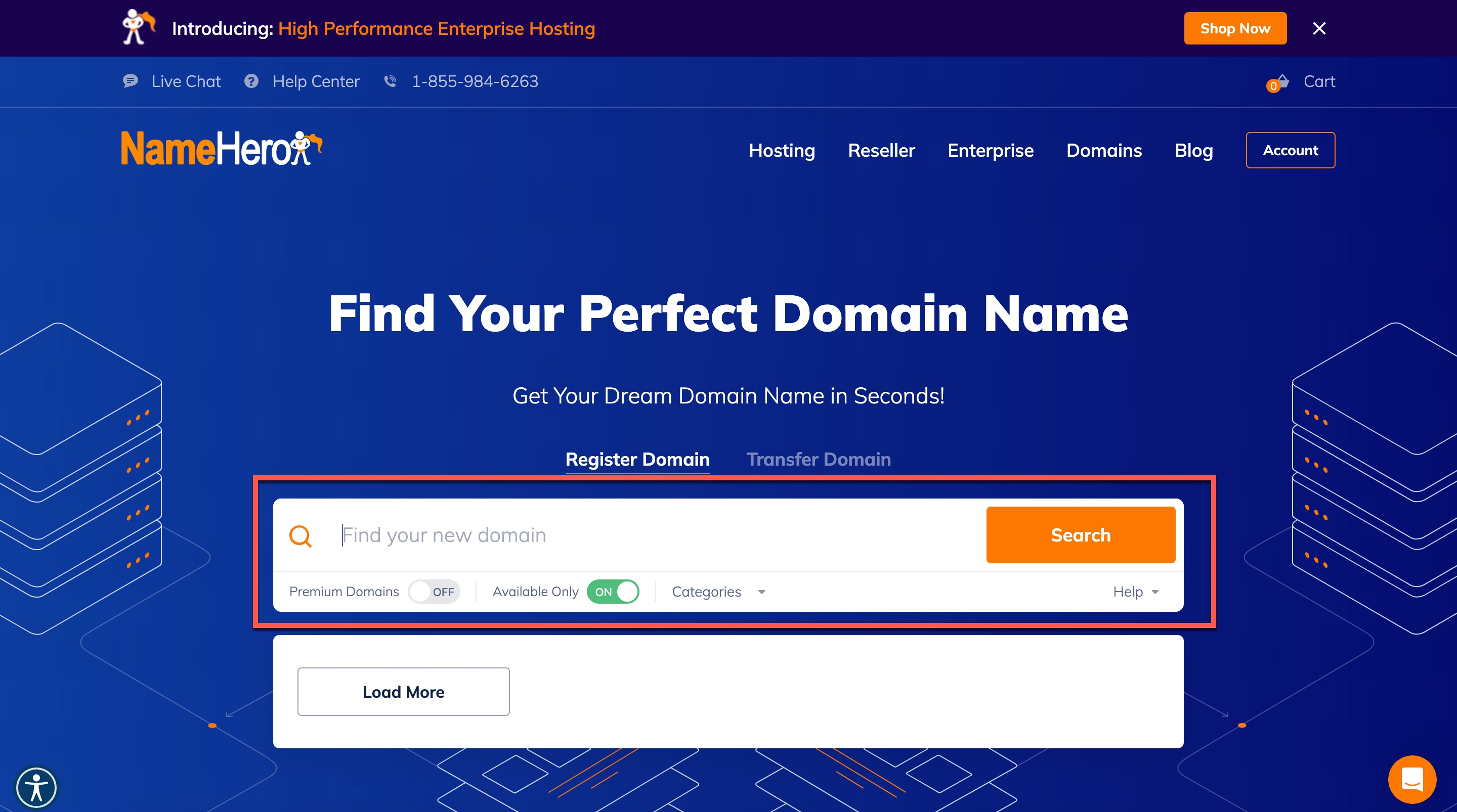 Use NameHero or similar hosting providers to search for your .me domain name.