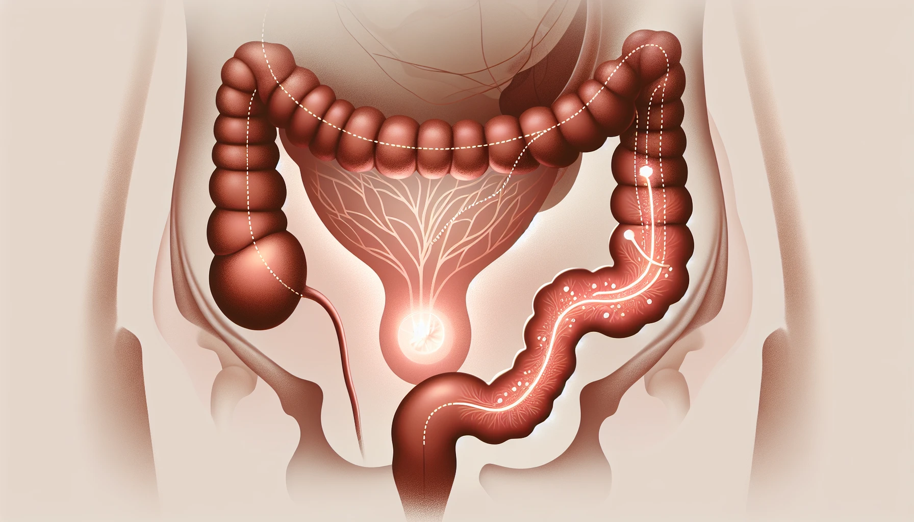 Illustration of colon cancer metastasis to ovary