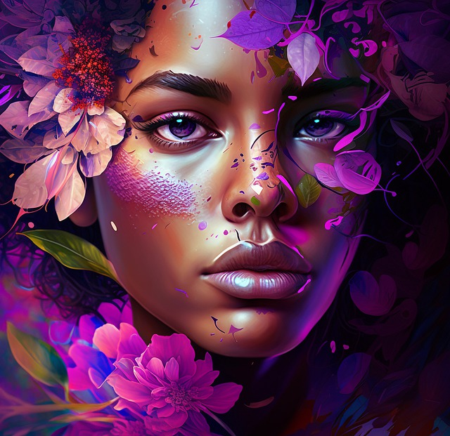 AI generated image of a woman surrounded by flowers.