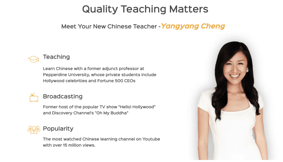 Yoyo Chinese was founded by Yoyo Cheng, the main host of the video Chinese courses.