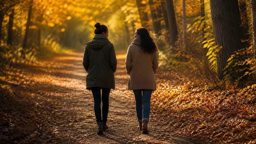 Providing long-term comfort and support to a grieving friend by walking together.