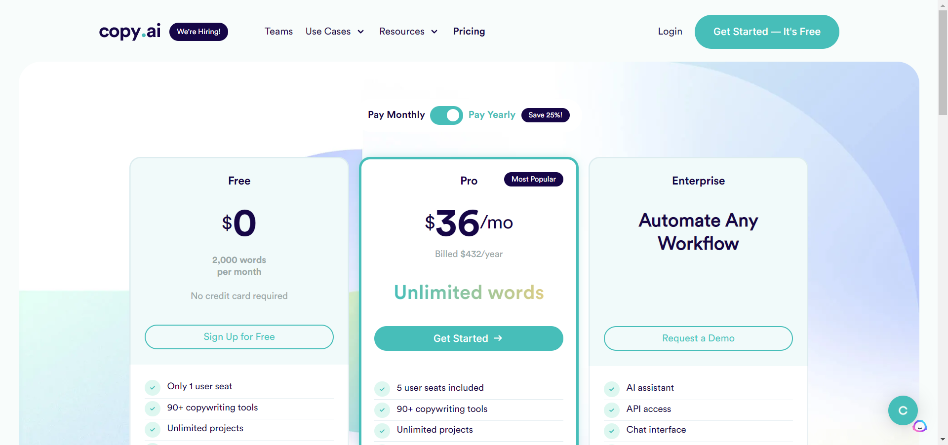 Copy AI pricing