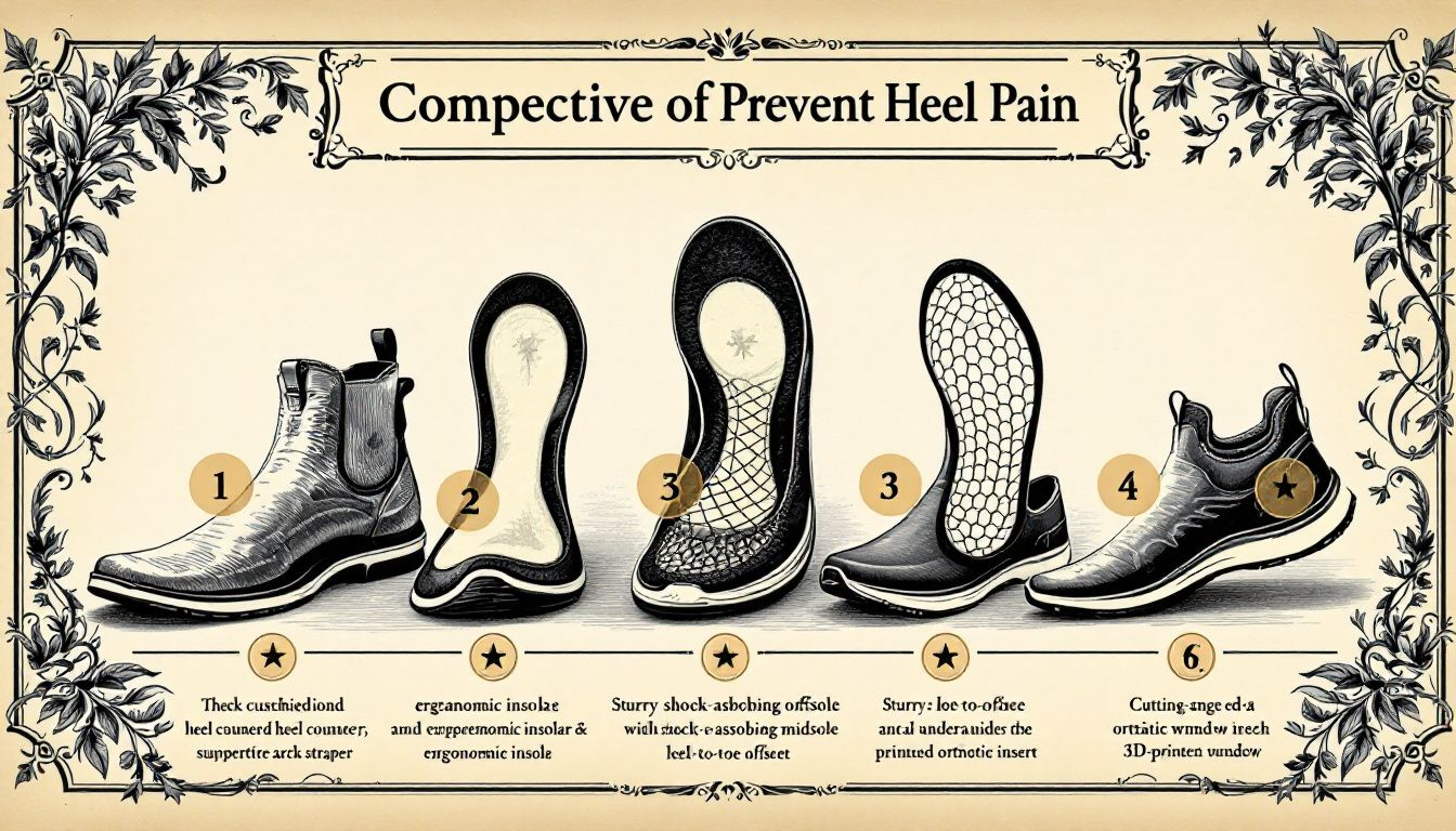 A collection of supportive shoes designed to prevent heel pain.