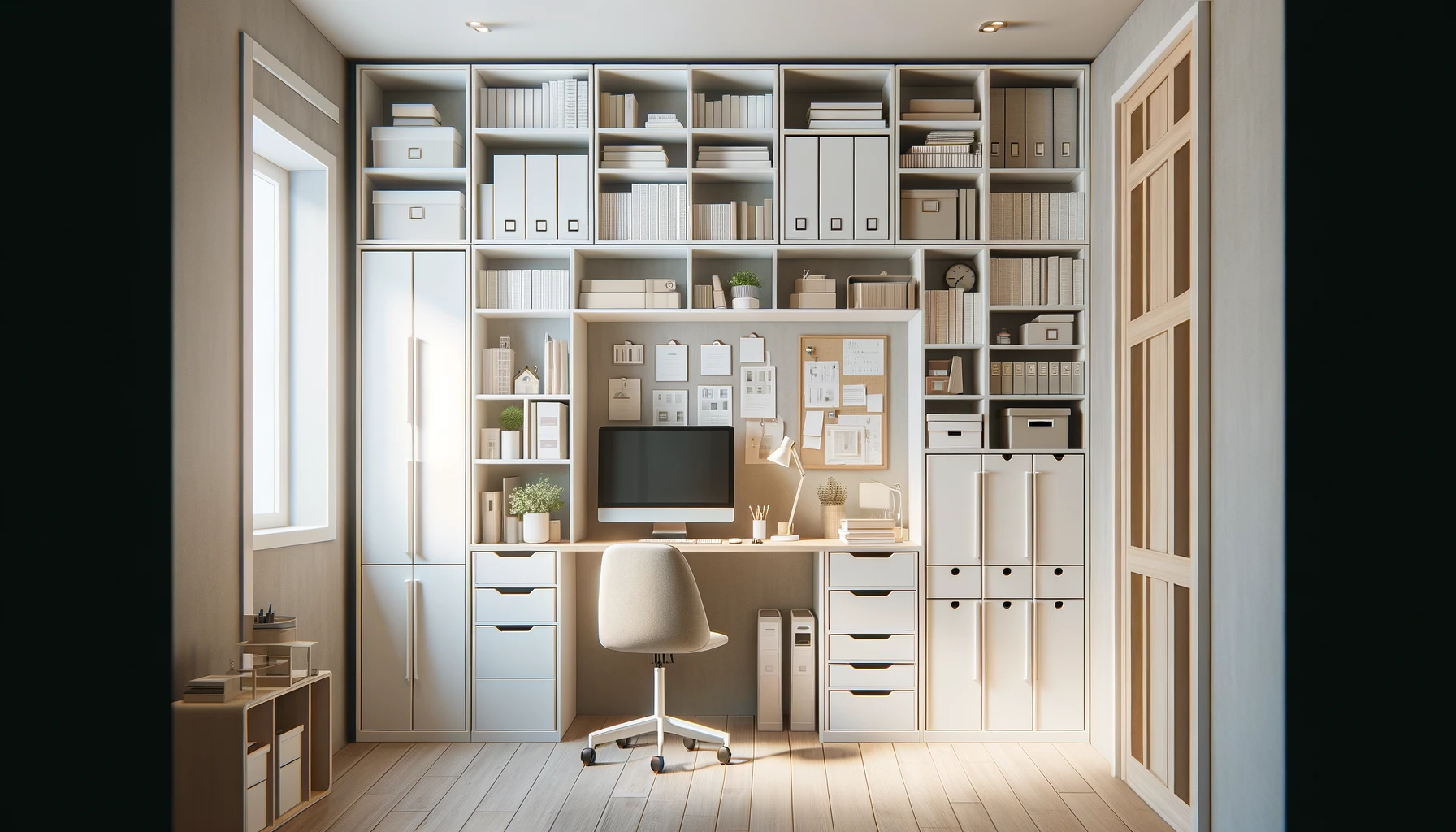 Office with vertical storage units