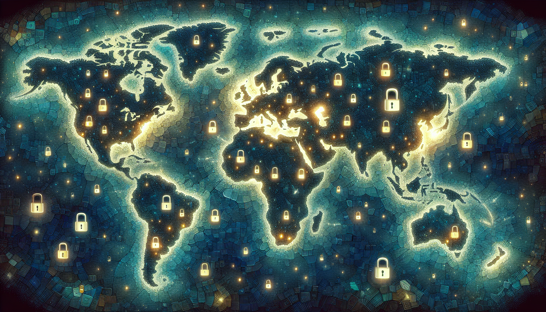 Illustration of a world map with unlocked padlocks