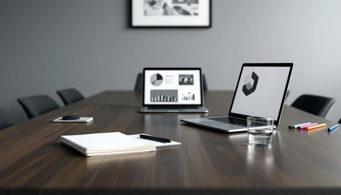 The image depicts a professional business presentation setup on a conference table, featuring neatly arranged documents, financial statements, and marketing materials aimed at attracting potential buyers. This setting highlights the importance of proper business operations and strategic planning for small business owners looking to successfully navigate the sale process.