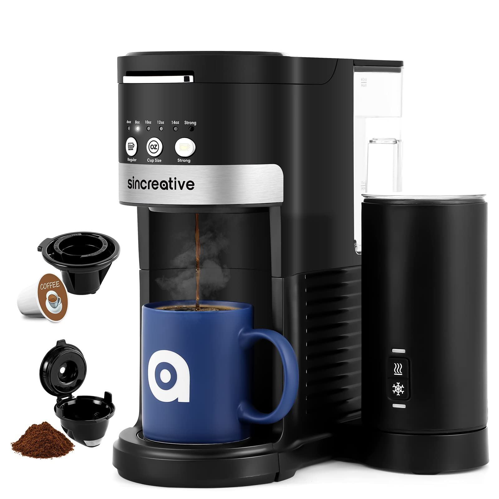 Sincreative Single Serve Coffee Maker with Milk Frother