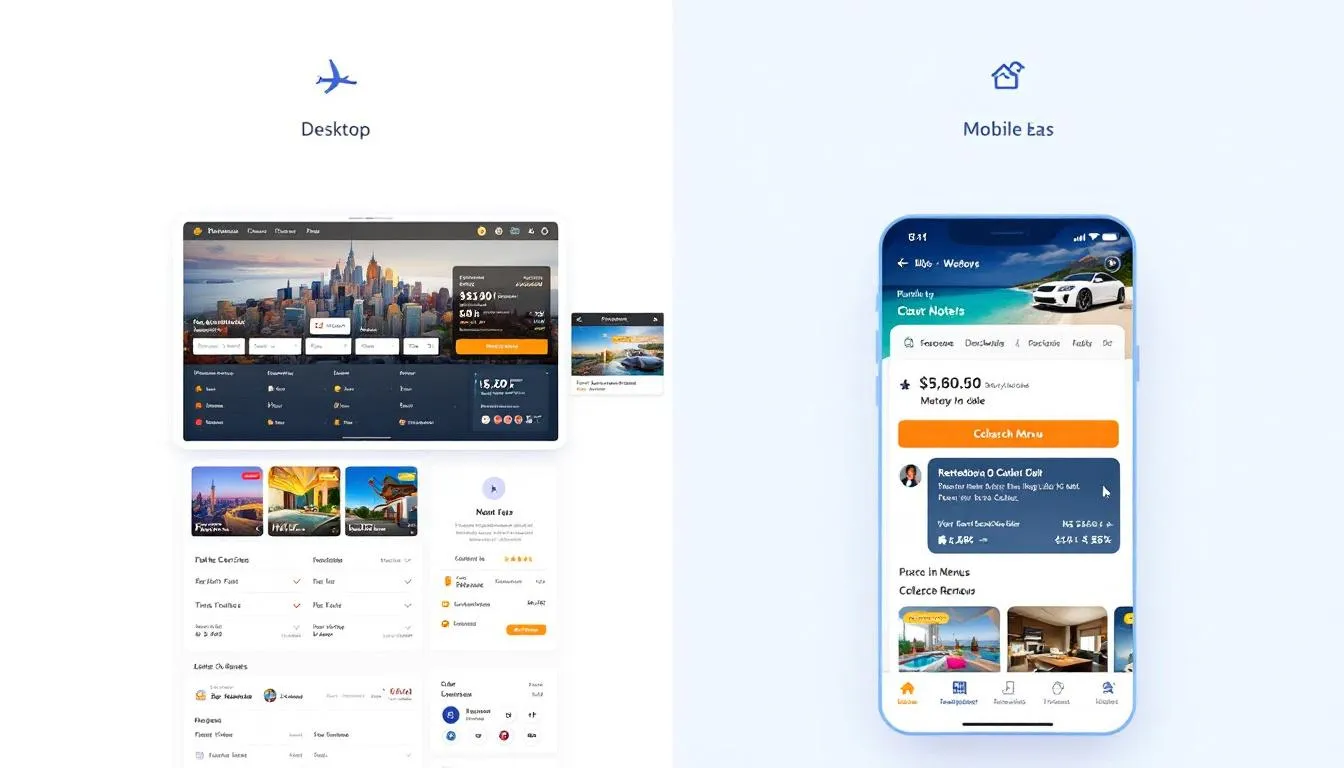 Buchungsinterfaces auf Desktop und Mobil – konsistente UX.