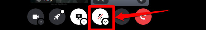 Screenshot showing how the microphone unmute button on Discord