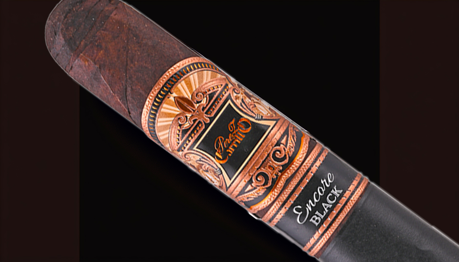 Illustration of a bold and luxurious cigar with a dark Connecticut Broadleaf Maduro wrapper, representing the e.p Carrillo Encore Black