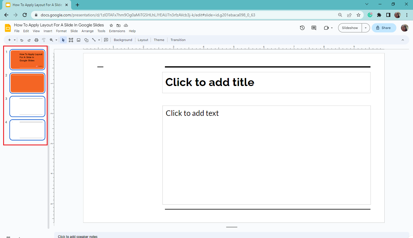 Select the first slide on your Google Slides and press Ctrl +A.