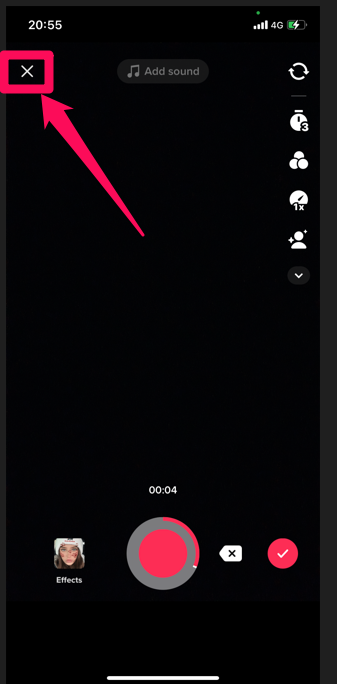 Image showing how to stop a video being recorded on the TikTok app