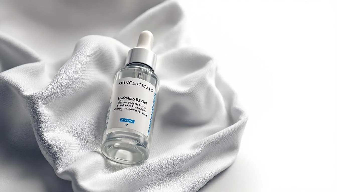 The image features a sleek bottle of SkinCeuticals Hydrating B5 Gel set against a clean white background. This oil-free moisturizer is designed to provide optimal hydration, leaving the skin feeling supple and smooth, making it ideal for all skin types, including acne-prone and blemish-prone skin.
