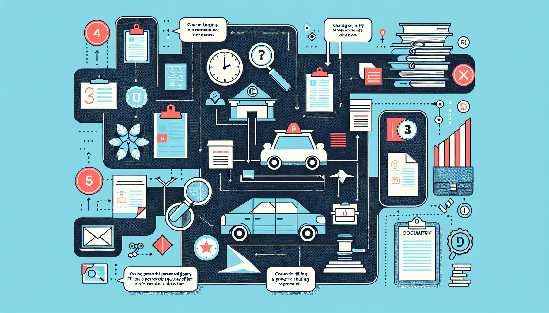 A drawing depicting the process of filing a personal injury lawsuit after an Uber accident.