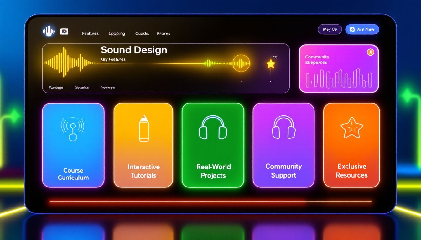 An overview of an online sound design course highlighting its key features.