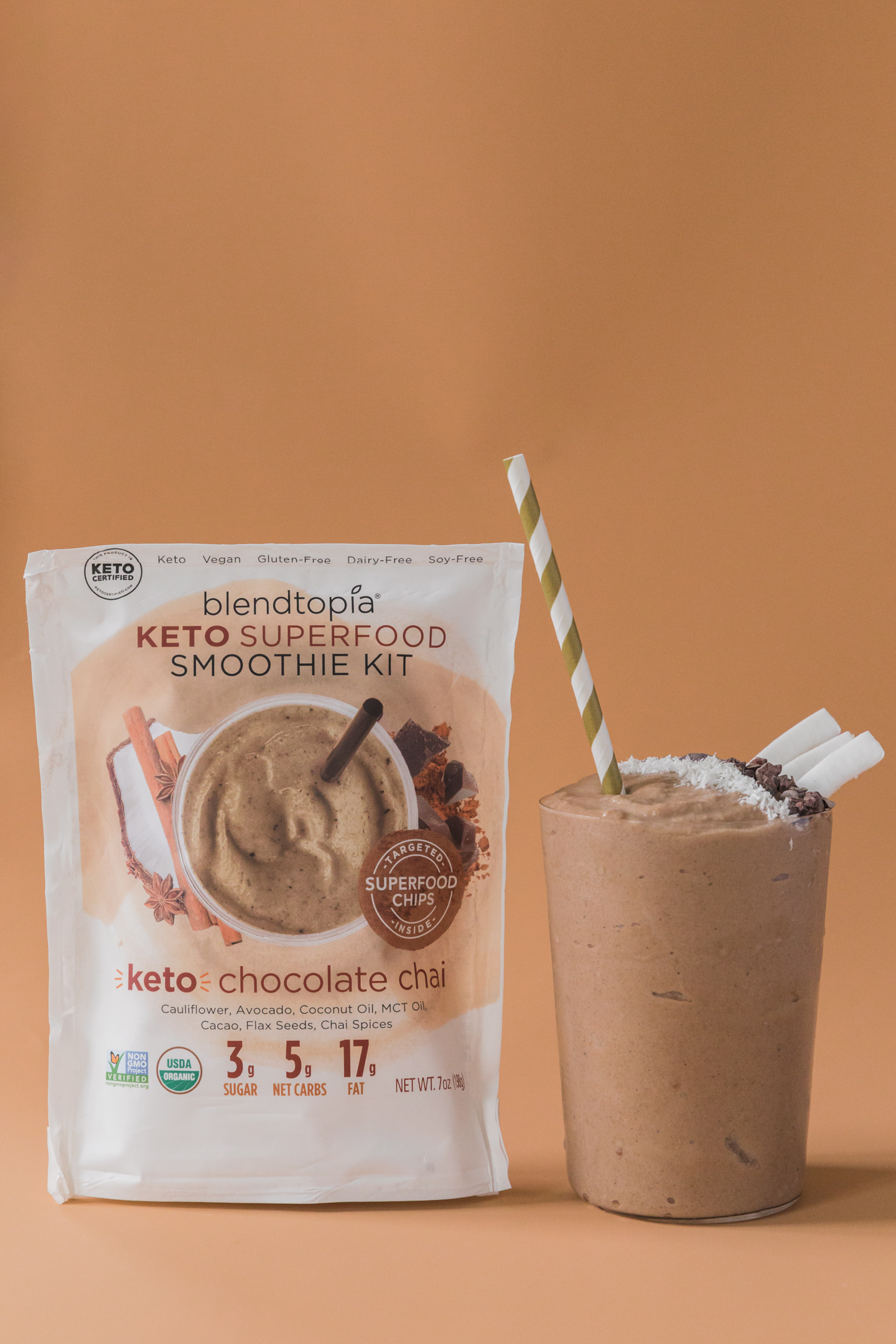 keto smoothie with unsweetened almond milk and coconut oil that adds sweetness and protects immune system