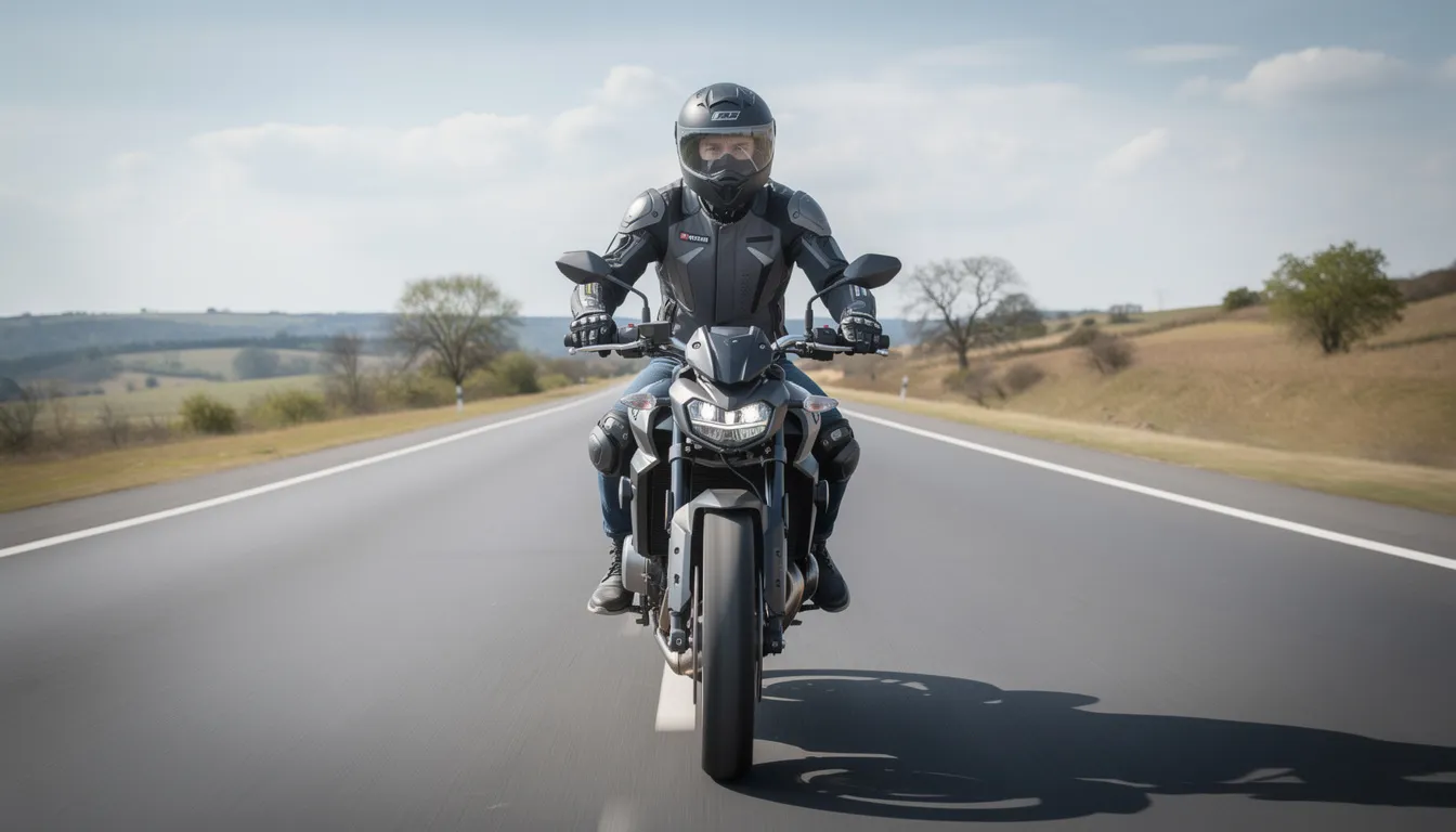 A motorcyclist clad in protective gear rides confidently along an open road, embodying the spirit of freedom and adventure. This image highlights the importance of safety for riders, especially in the context of personal injury law, where accidents can lead to serious injuries and the need for experienced personal injury lawyers to help navigate the legal process.