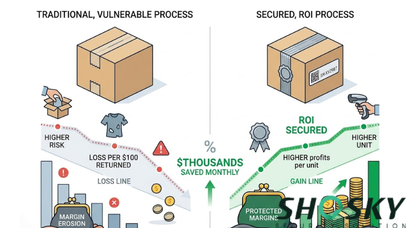Visual comparison showing decreasing losses and rising profit margins with secure returns.