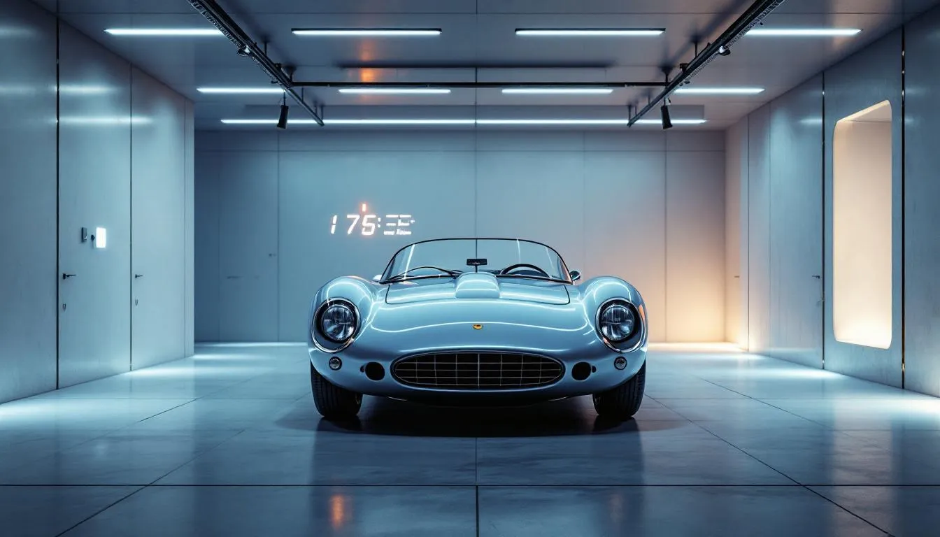 A climate-controlled garage designed for storing classic cars, ensuring optimal conditions.