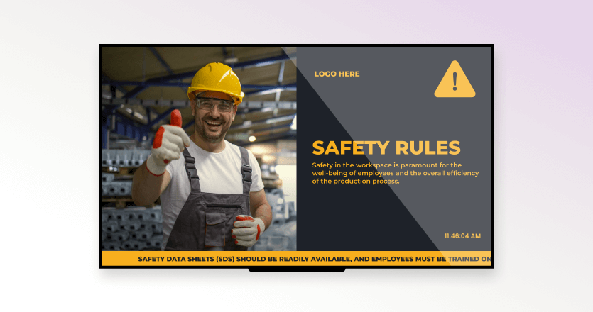 Warehouse Digital Signage: Features, Benefits & Best Practices 2 warehouse digital signage brand recognition critical information employee achievements warehouse workers continuous improvement instructional videos digital signage content 0