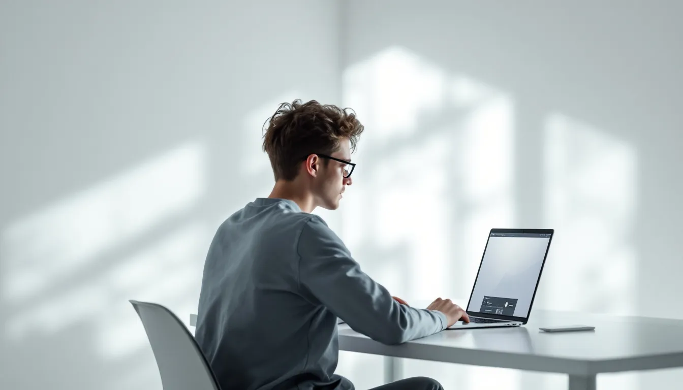 A person using a computer to design a business card.