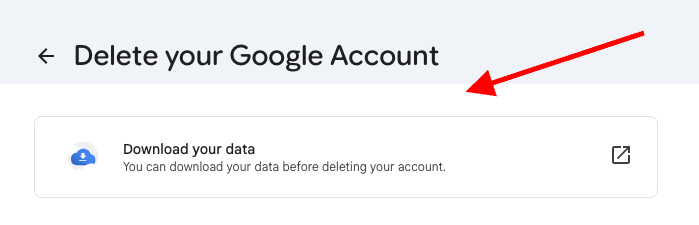 The Download Your Data option on the Delete Your Google Account page.